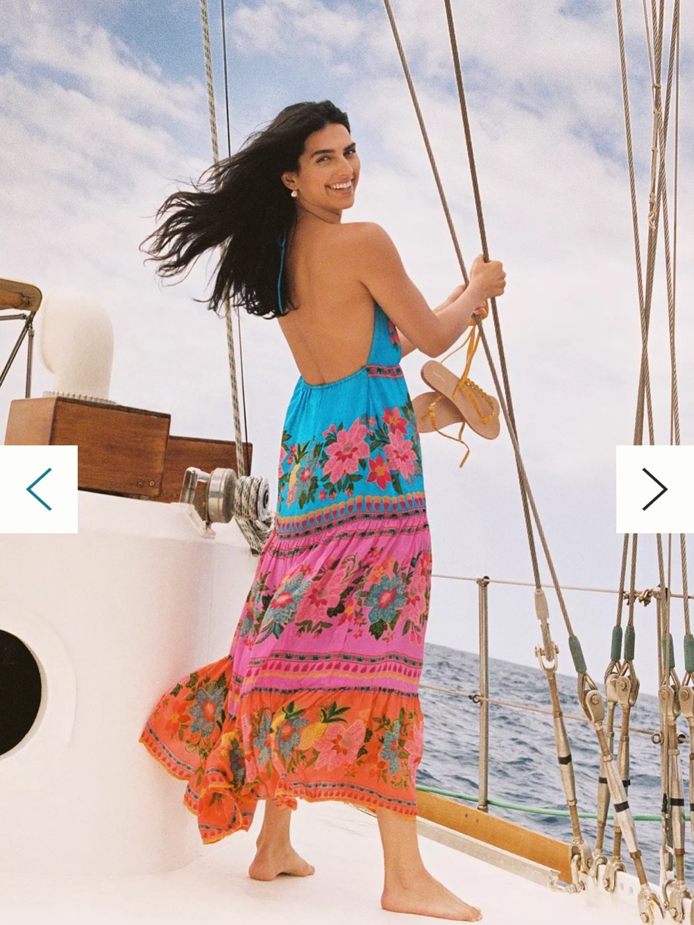 Farm Rio x Anthropologie Halter Tiered Maxi Dress Open Back Printed M - Picture 3 of 11